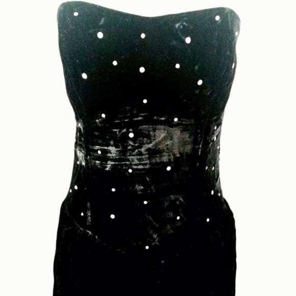 VINTAGE VELVET RHINESTONE HIGH LOW MIDI DRESS SZ M - Picture 2 of 4